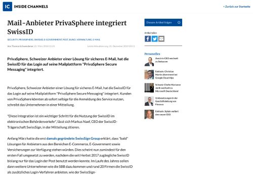 
                            8. Inside-Channels: Mail-Anbieter PrivaSphere integriert SwissID