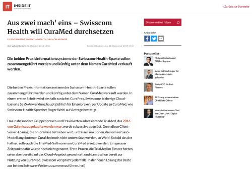 
                            11. Inside-IT: Aus zwei mach' eins – Swisscom Health will CuraMed ...