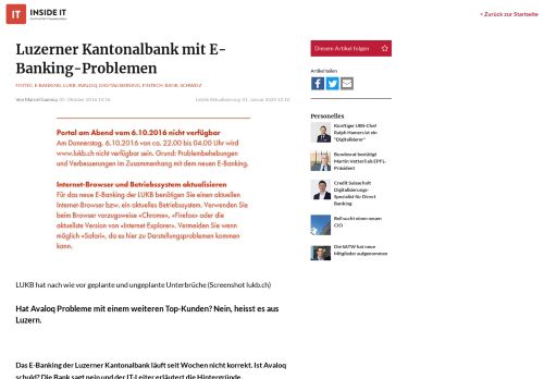 
                            10. Inside-IT: Luzerner Kantonalbank mit E-Banking-Problemen