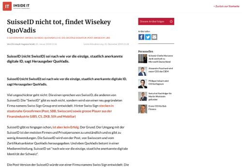 
                            12. Inside-IT: SuisseID nicht tot, findet Wisekey QuoVadis