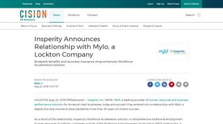 
                            13. Insperity Announces Relationship with Mylo, a Lockton Company