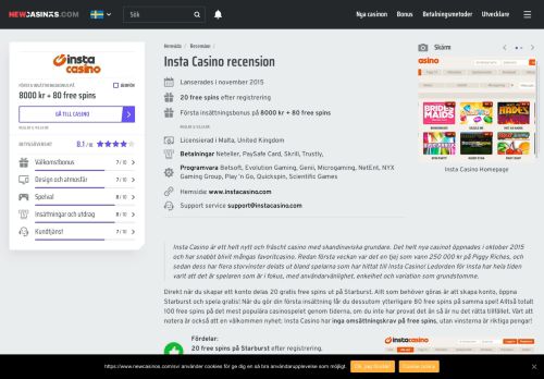 
                            5. Insta Casino recension - Få 100 free spins + 8 000 kr nu | NyaCasino ...