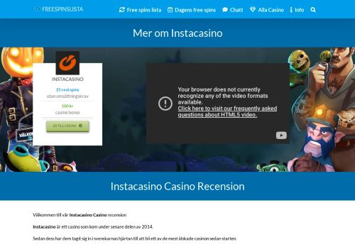 
                            10. Instacasino Casino Recension (25 real spins) » Freespinslista