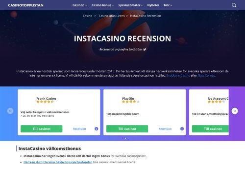 
                            3. InstaCasino Recension - bonusar, spelutbud och mer