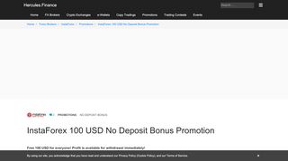 
                            7. InstaForex – InstaForex 100 USD No Deposit Bonus Promotion ...