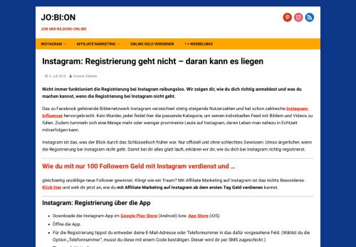 
                            8. Instagram: Registrierung geht nicht – daran kann es liegen › JO:BI:ON