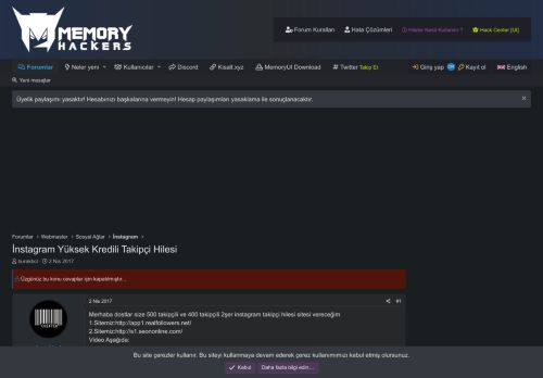 
                            8. İnstagram Yüksek Kredili Takipçi Hilesi | MemoryHackers