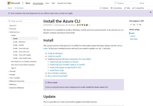
                            3. Instalar a CLI do Azure | Microsoft Docs