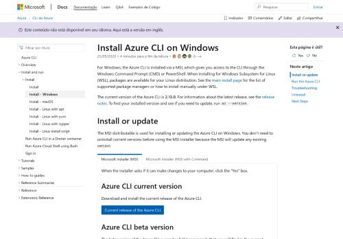 
                            8. Instalar a CLI do Azure para Windows | Microsoft Docs