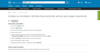 
                            4. Instalar ou reinstalar o McAfee SecurityCenter Service sem ... - Dell