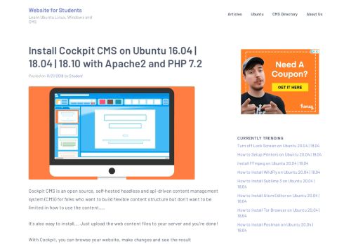 
                            11. Install Cockpit CMS on Ubuntu 16.04 / 18.04 / 18.10 with Apache2 and ...