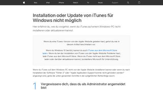 
                            2. Installation oder Aktualisierung von iTunes für Windows nicht möglich ...