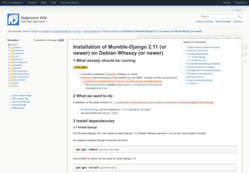 
                            2. Installation of Mumble-Django 2.11 (or newer) on Debian Wheezy (or ...