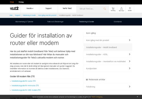 
                            12. Installationsguider för router och modem | Tele2