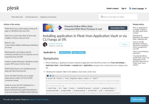 
                            5. Installing application from Application Vault or via CLI hangs – Plesk ...