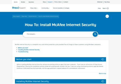 
                            3. Installing McAfee Internet Security | Shaw Support