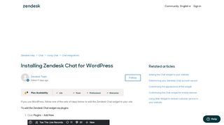 
                            12. Installing Zendesk Chat for WordPress – Zendesk Chat