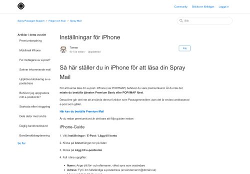 
                            10. Inställningar för iPhone – Spray Passagen Support