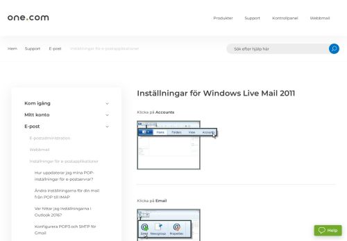
                            1. Inställningar för Windows Live Mail 2011 – Support | One.com