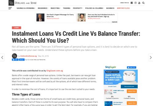
                            10. Instalment Loans Vs Credit Line Vs Balance Transfer: Which Should ...