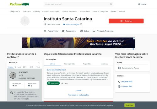 
                            12. Instituto Santa Catarina - Reclame Aqui