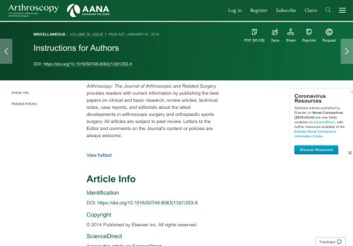 
                            3. Instructions for Authors - Arthroscopy Journal