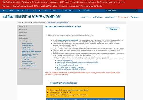 
                            9. Instructions for Online Application Form - NUST