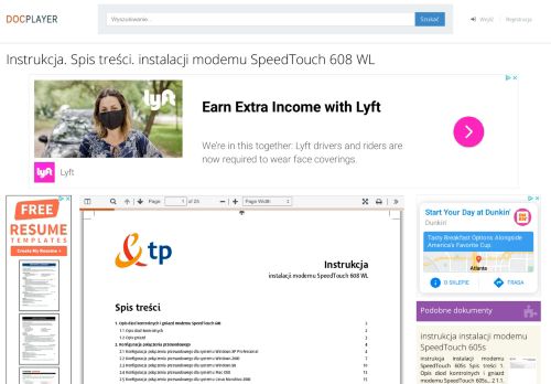 
                            6. Instrukcja. Spis treści. instalacji modemu SpeedTouch 608 WL - PDF