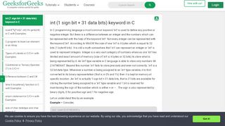 
                            7. int (1 sign bit + 31 data bits) keyword in C - GeeksforGeeks