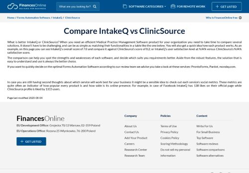 
                            7. IntakeQ vs ClinicSource 2019 Comparison | FinancesOnline