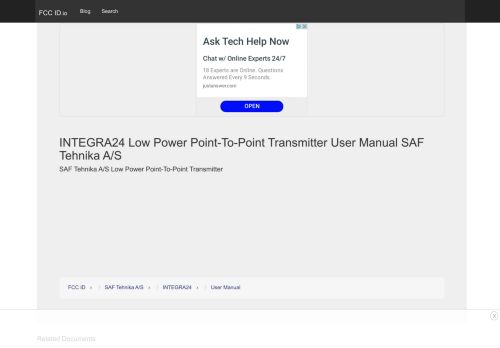 
                            8. INTEGRA24 Low Power Point-To-Point Transmitter User Manual SAF ...