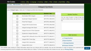 
                            11. Integral Symbols - Alt Codes