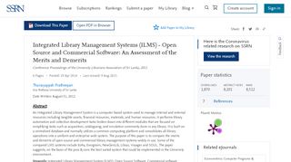 
                            11. Integrated Library Management Systems (ILMS) - Open ... - SSRN