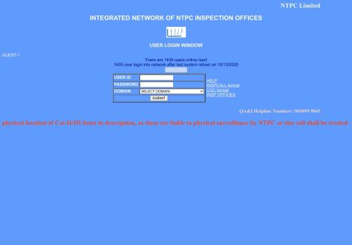 
                            7. integrated network of ntpc inspection offices - Logon