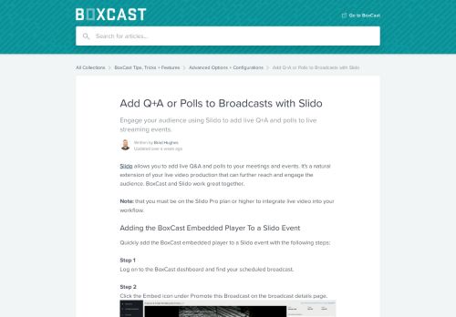 
                            5. Integrating BoxCast with Slido – BoxCast Support Center