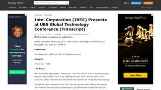 
                            13. Intel Corporation (INTC) Presents at UBS Global Technology ...