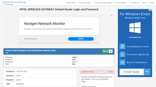 
                            7. INTEL WIRELESS GATEWAY Default Router Login and Password