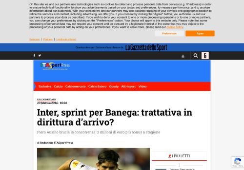 
                            8. Inter, sprint per Banega: trattativa in dirittura d'arrivo? – ITA Sport Press