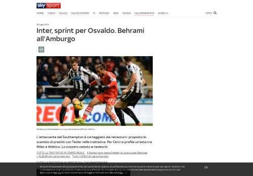 
                            12. Inter, sprint per Osvaldo. Behrami all'Amburgo | Sky Sport