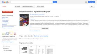 
                            11. Interactive Linear Algebra with Maple V - Resultado da Pesquisa de livros Google