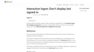 
                            3. Interactive logon Don't display last signed-in (Windows 10) | Microsoft ...