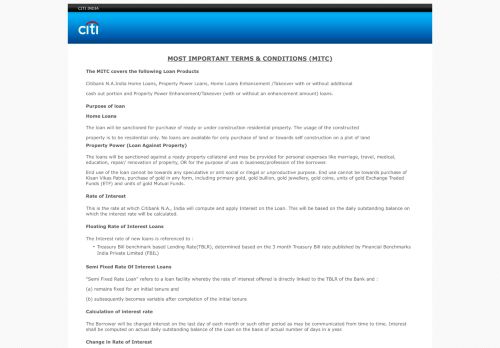 
                            5. Interest rate range for Mortgage loans - Citibank India