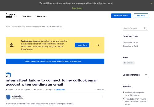 
                            6. intermittent failure to connect to my outlook email account when ...