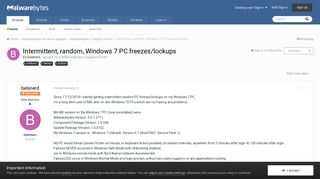 
                            11. Intermittent, random, Windows 7 PC freezes/lockups - Malwarebytes ...