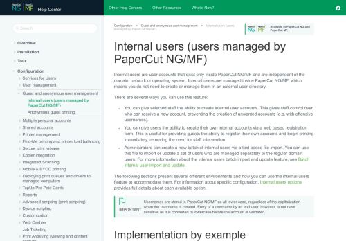 
                            8. Internal users (users managed by PaperCut NG/MF)