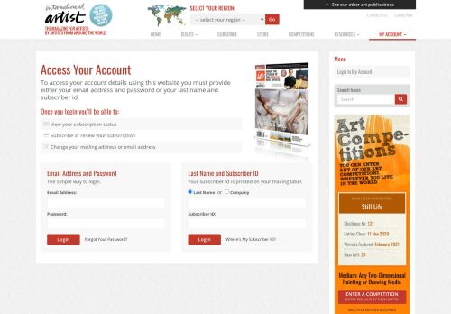 
                            8. International Artist Magazine - Account - Login