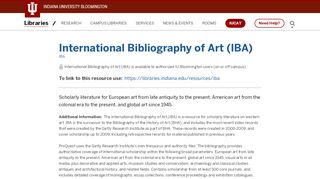 
                            9. International Bibliography of Art (IBA) | Indiana University Libraries