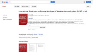 
                            10. International Conference on Remote Sensing and Wireless ... - Google বই ফলাফল