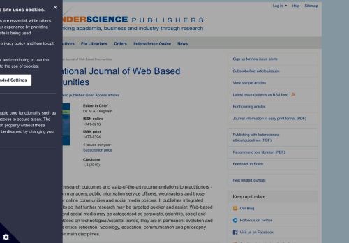 
                            6. International Journal of Web Based Communities (IJWBC ...
