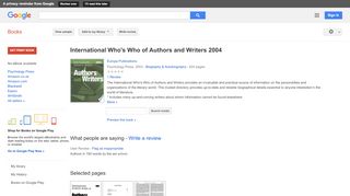 
                            11. International Who's Who of Authors and Writers 2004 - Google Books Result